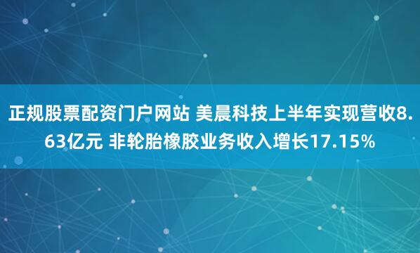 正规股票配资门户网站 美晨科技上半年实现营收8.63亿元 非轮胎橡胶业务收入增长17.15%